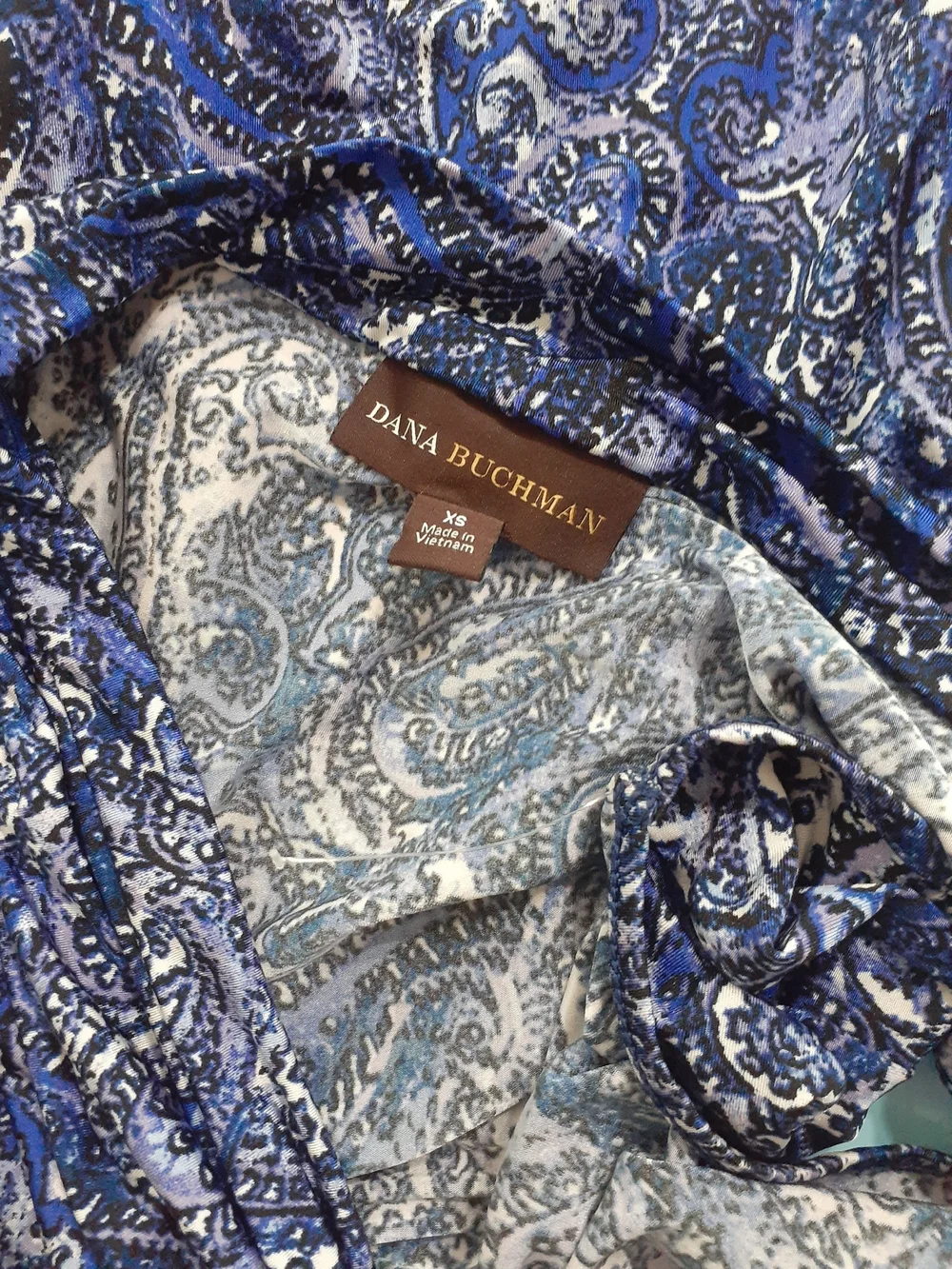 Dana Buchman Blue & Purple Paisley Cowl Neck Top